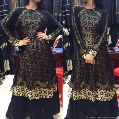 Picture of modern black designer wedding party wear farasha kafta 