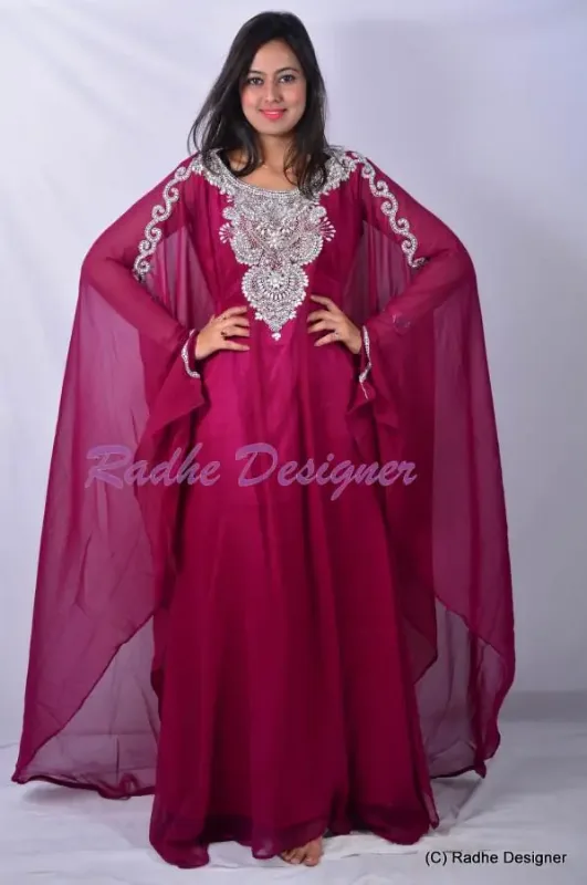 Picture of Radhe Designer White Georgette Kaftan Dress for Women - Y1107