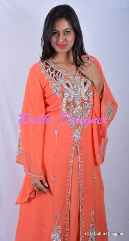 Picture of Radhe Designer White Georgette Kaftan Dress for Women - Y206