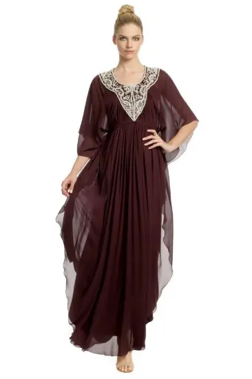 Picture of modern elegant black cotton embroidery arabic abaya ,f1