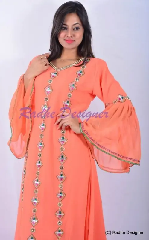 Picture of Radhe Designer White Georgette Kaftan Dress for Women - Y127