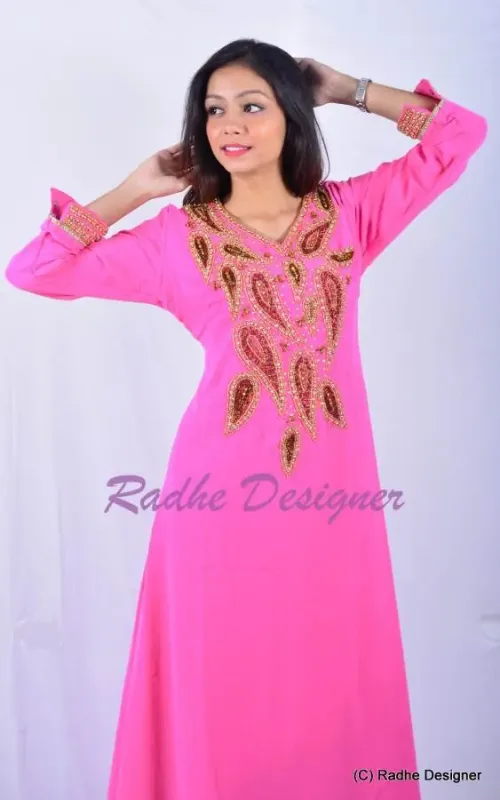 Picture of Radhe Designer Pink Cotton Kaftan Dress for Women - Y242
