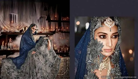 Picture of heavy designer women modest maxi gown wedding bridal le