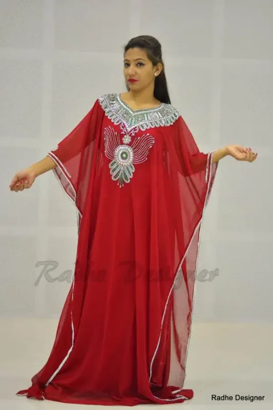 Picture of Radhe Designer White Chiffon Kaftan Dress for Women - Y467