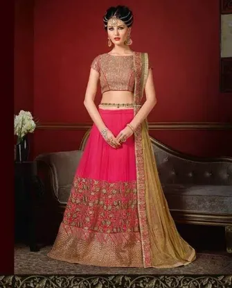 Picture of pink indian traditional pakistani designer raw silk le,