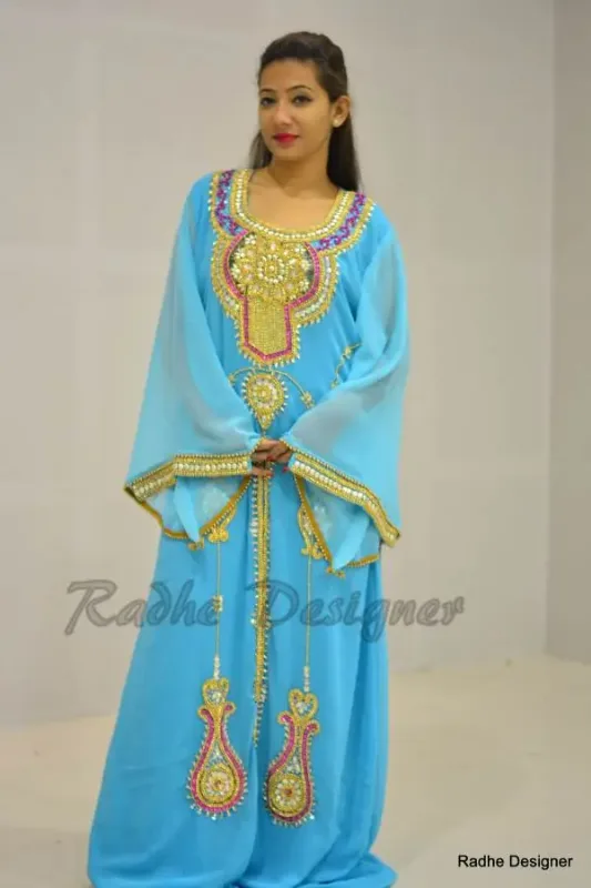 Picture of Radhe Designer White Georgette Kaftan Dress for Women - Y535