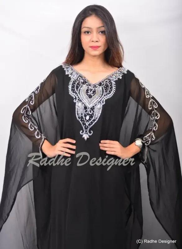 Picture of Black Georgette Kaftan Dress for Women - Look 9606