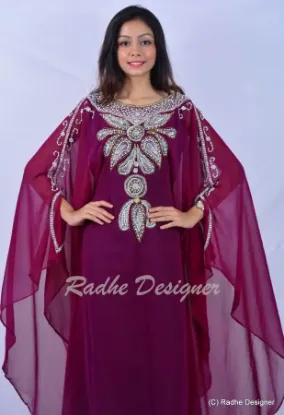 Picture of modest maxi gown eid dubai dark ferozi moroccan kaftan 