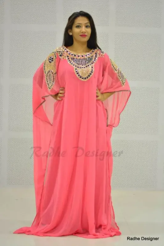 Picture of Radhe Designer White Georgette Kaftan Dress for Women - Y603