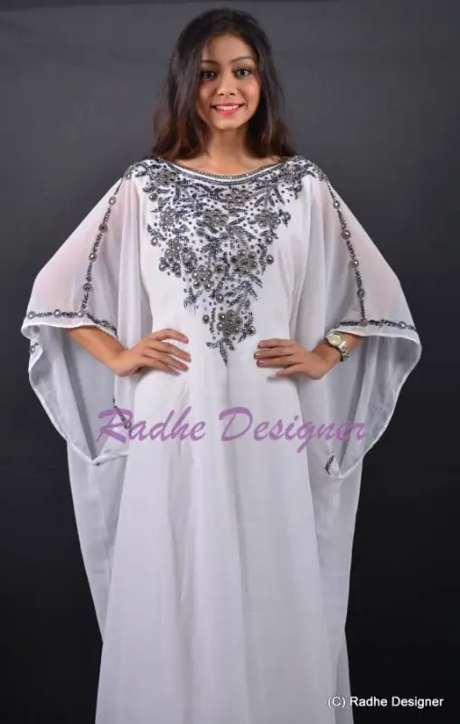 Picture of Radhe Designer White Georgette Kaftan Dress for Women - Y1198