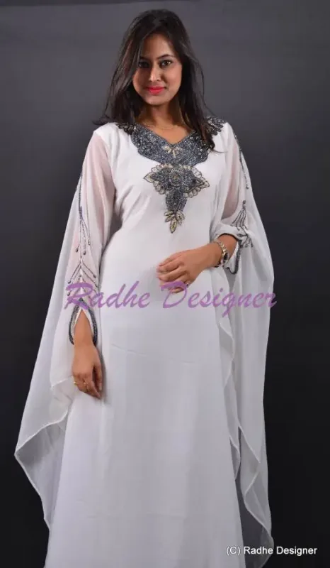 Picture of Radhe Designer White Georgette Kaftan Dress for Women - Y1147