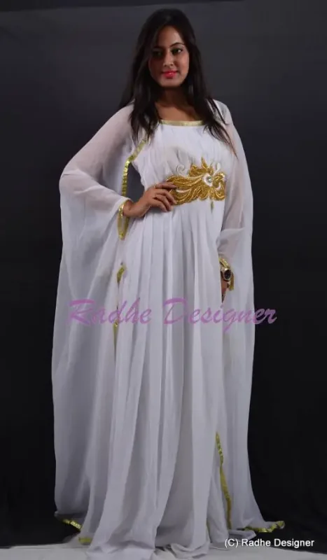 Picture of Radhe Designer White Georgette Kaftan Dress for Women - Y1141