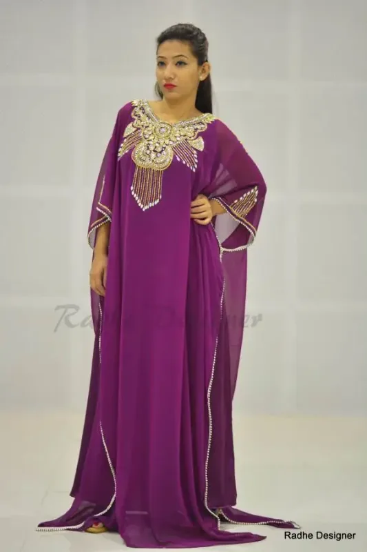 Picture of Radhe Designer Purple Georgette Kaftan Dress for Women - Y466