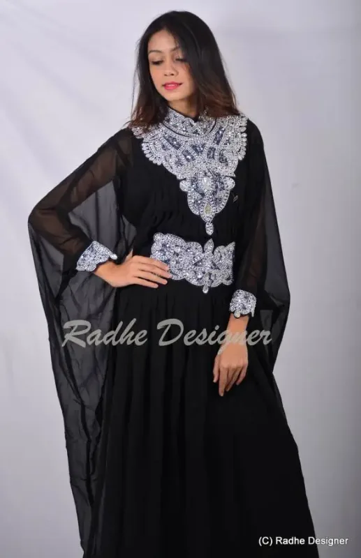 Picture of Radhe Designer Black Georgette Kaftan Dress for Women - Y611