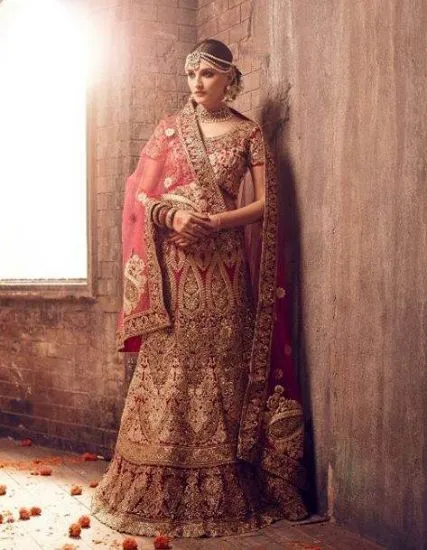 Picture of beautiful bridal indian traditional mehroon lehenga ch,