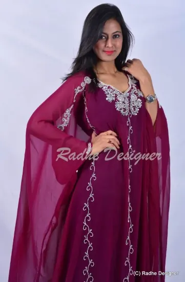 Picture of modest maxi gown moroccan blue georgette kaftan silver 