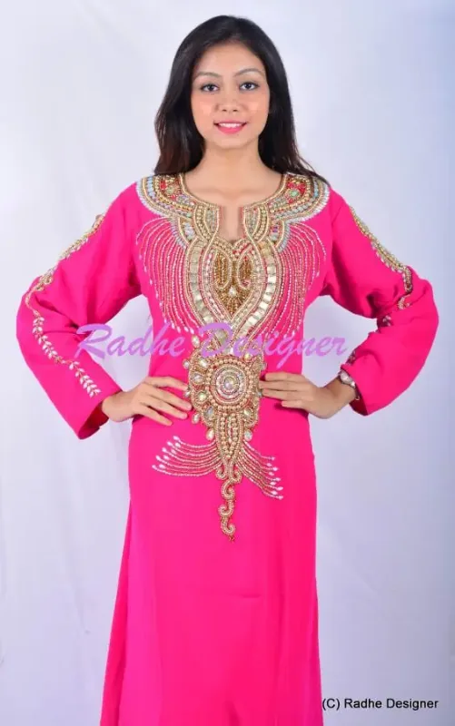 Picture of Radhe Designer Gold Georgette Kaftan Dress for Women - Y184