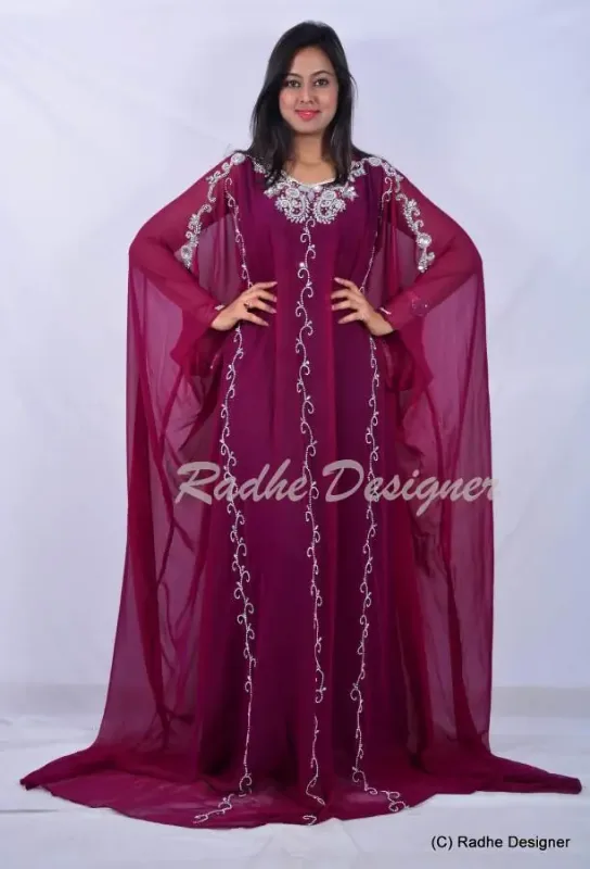 Picture of Radhe Designer White Georgette Kaftan Dress for Women - Y1090