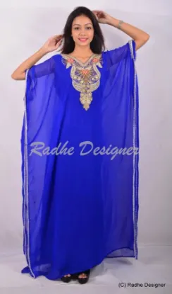 Picture of modest maxi gown moroccan fancy georgette kaftan gold e