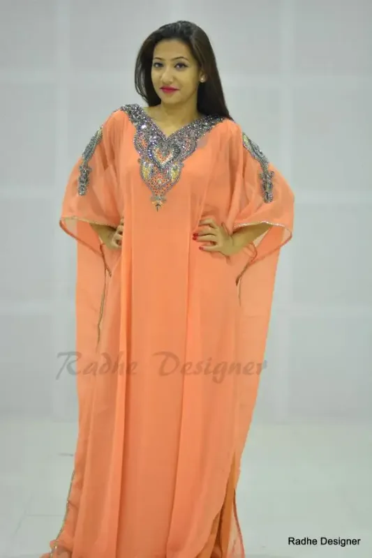 Picture of Radhe Designer White Georgette Kaftan Dress for Women - Y155