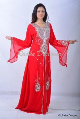 Picture of modest maxi gown moroccan maroon georgette kaftan gold 