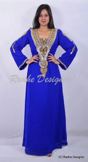 Picture of modest maxi gown moroccan phirozy georgette kaftan gold