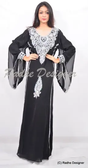 Picture of modest maxi gown moroccan phirozy georgettekaftan gold 