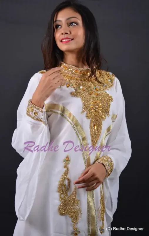 Picture of Radhe Designer White Georgette Kaftan Dress for Women - Y1181