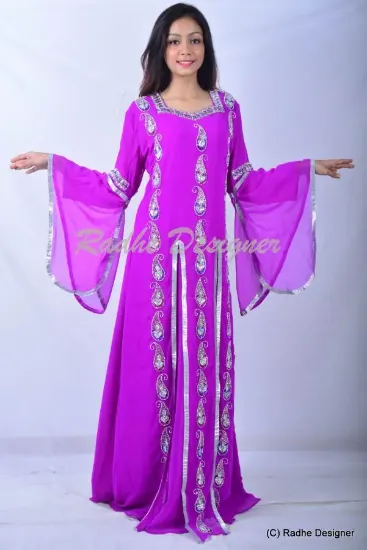 Picture of modest maxi gown pink georgette wedding gown caftan dre