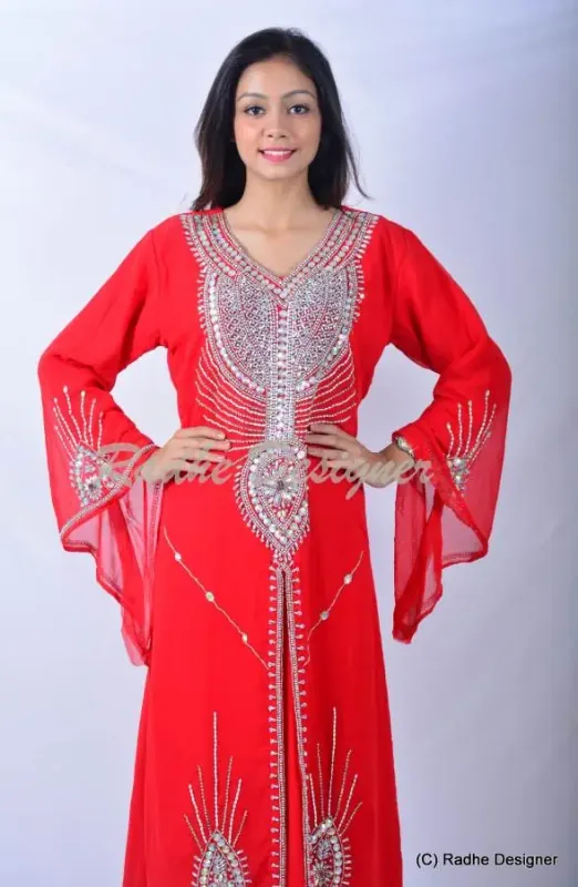 Picture of Radhe Designer Red Georgette Kaftan Dress for Women - Y1030