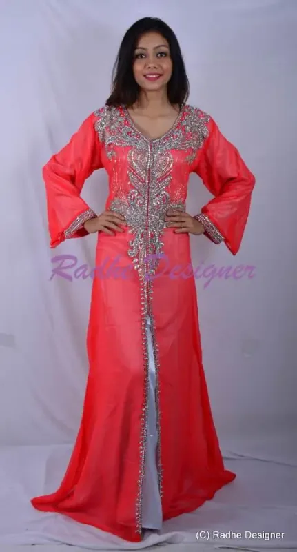 Picture of Radhe Designer White Georgette Kaftan Dress for Women - Y1028