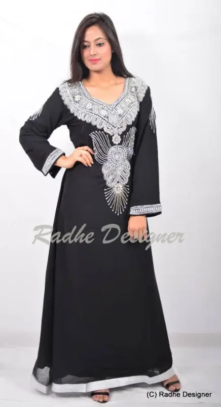 Picture of Radhe Designer Black Georgette Kaftan Dress for Women - Y294