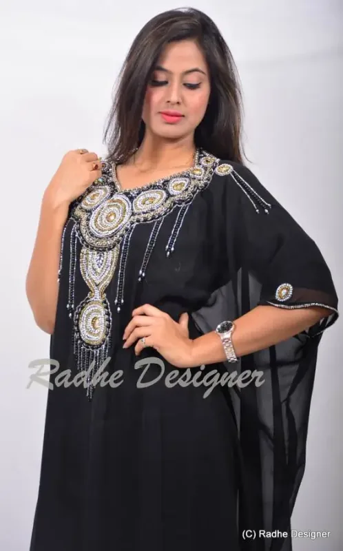 Picture of Purple Georgette Kaftan Dress for Women - Look 10016