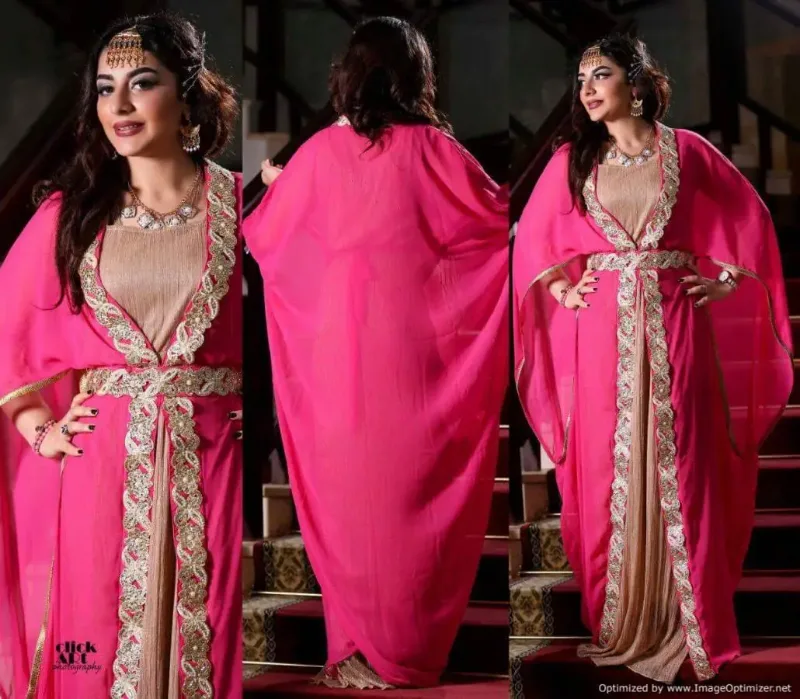Picture of Radhe Designer Pink Cotton Kaftan Dress for Women - F1612