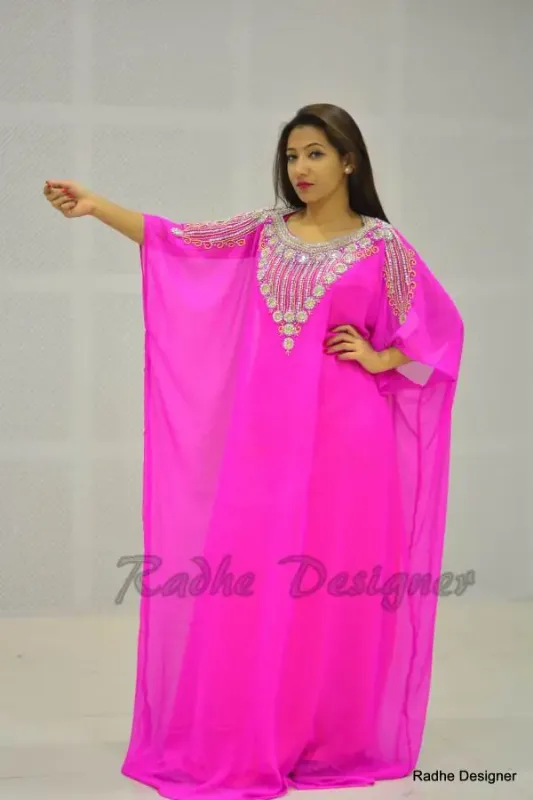 Picture of Radhe Designer White Georgette Kaftan Dress for Women - Y501