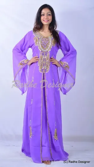 Picture of modest maxi gown yellow georgette kaftan thobe jalabiya