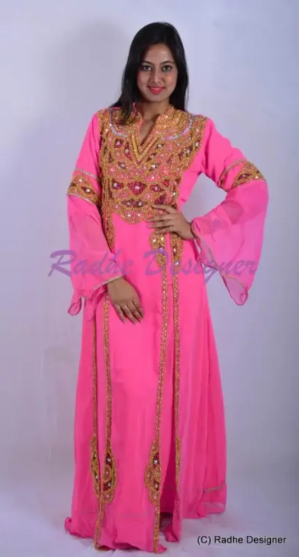 Picture of Yellow Georgette Kaftan Dress for Women - Look 10079