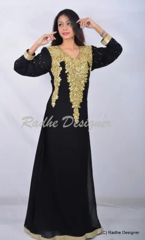 Picture of Radhe Designer Black Georgette Kaftan Dress for Women - Y617