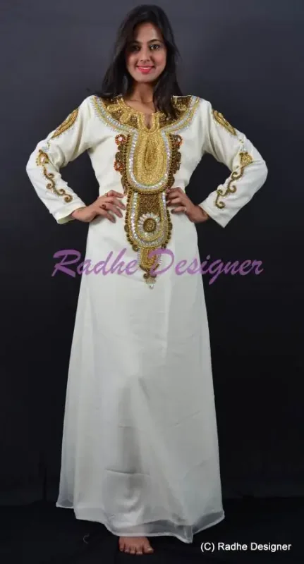 Picture of Radhe Designer White Georgette Kaftan Dress for Women - Y1209