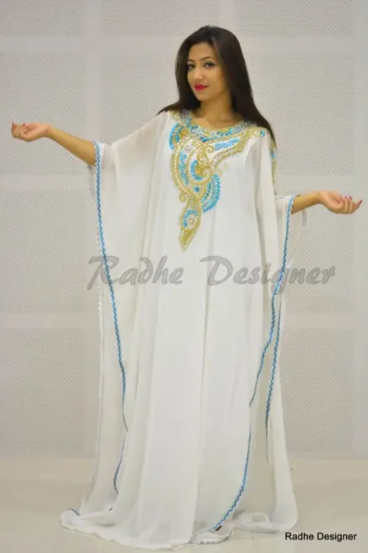 Picture of Radhe Designer White Georgette Kaftan Dress for Women - Y393