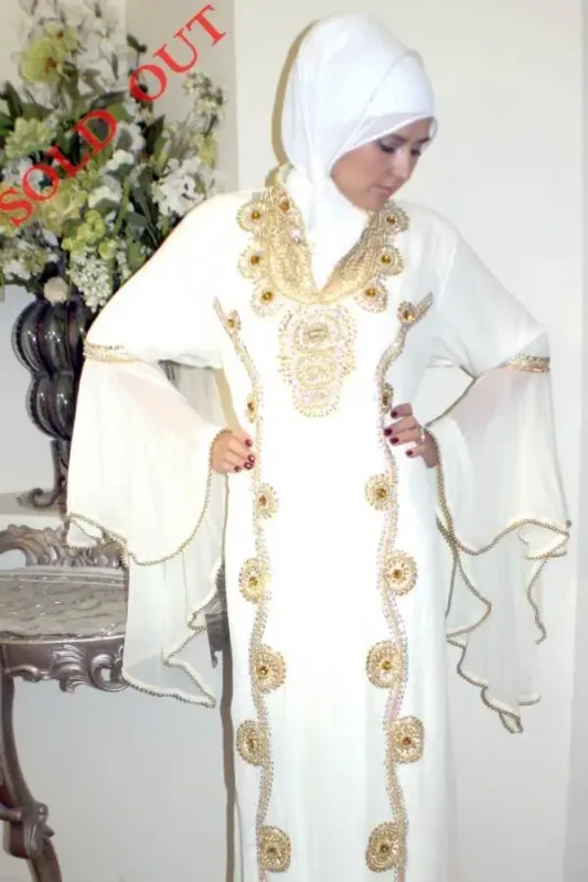 Picture of Radhe Designer White Silk Kaftan Dress for Women - F10201