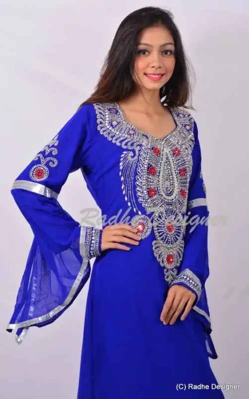 Picture of Radhe Designer White Georgette Kaftan Dress for Women - Y818