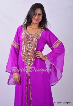 Picture of pink georgette kaftan jalabiya jilbab farasha moroc