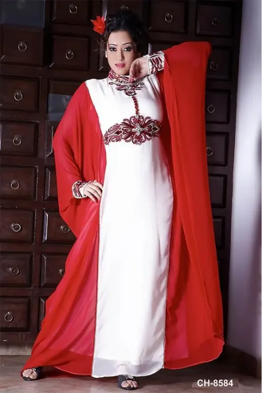 Picture of Radhe Designer White Georgette Kaftan Dress for Women - F6399