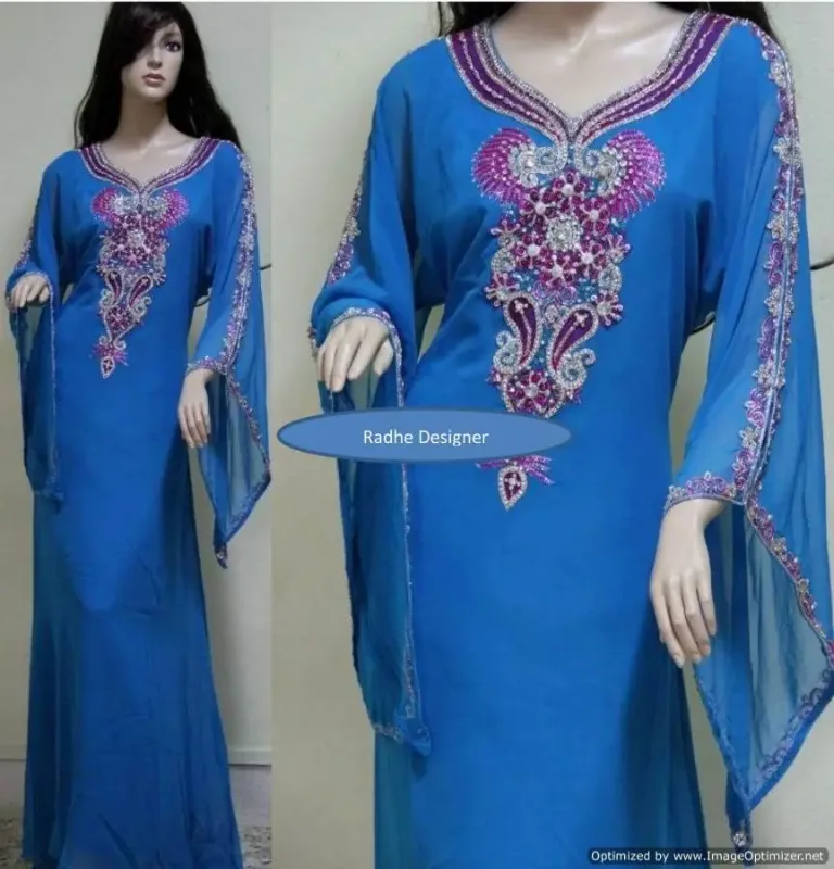 Picture of Golden Georgette Kaftan Dress for Women - Look 10616