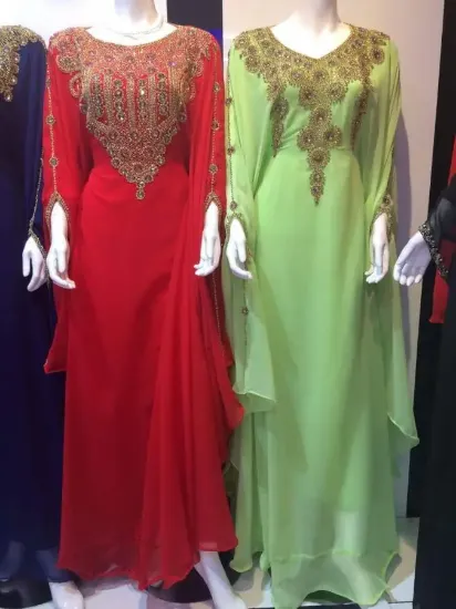 Picture of red n green bridal dress,abaya,jilbab,kaftan dress,dub,