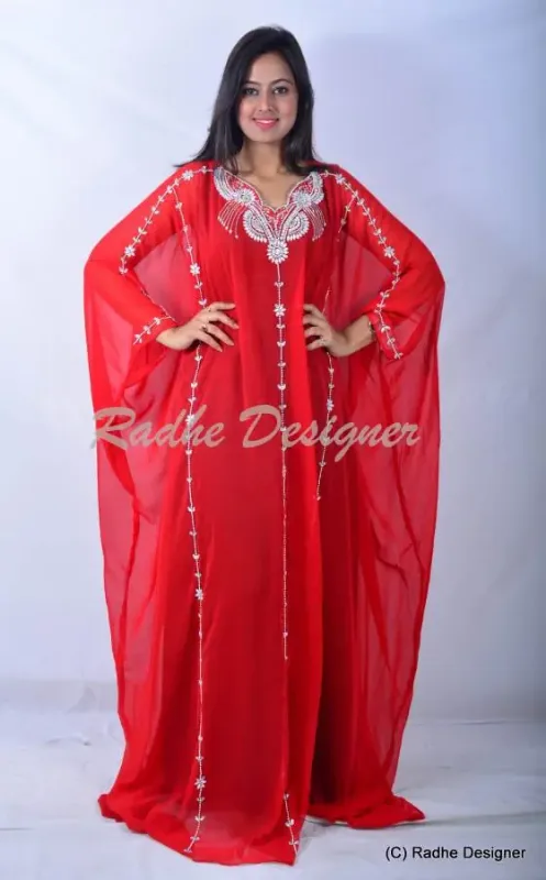 Picture of Radhe Designer White Georgette Kaftan Dress for Women - Y1011