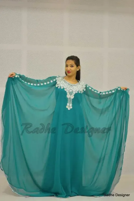 Picture of Radhe Designer White Georgette Kaftan Dress for Women - Y546