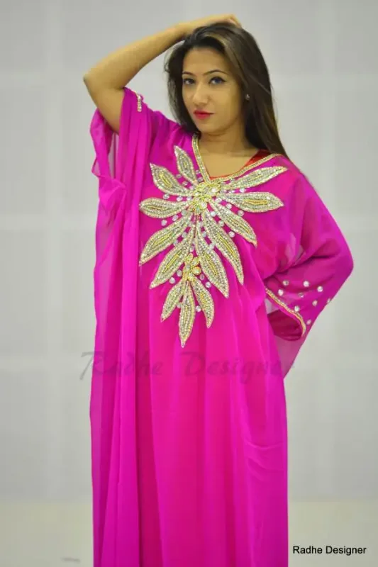 Picture of Radhe Designer Pink Cotton Kaftan Dress for Women - Y599