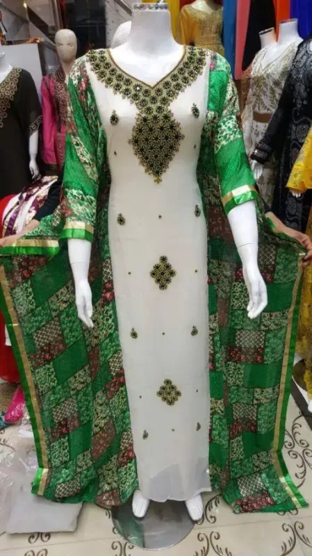 Picture of Radhe Designer White Georgette Kaftan Dress for Women - F1763